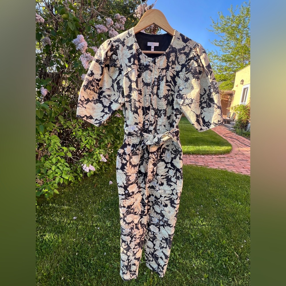 Rebecca Taylor Gold Leaf puff sleeve utility jumpsuit size 0